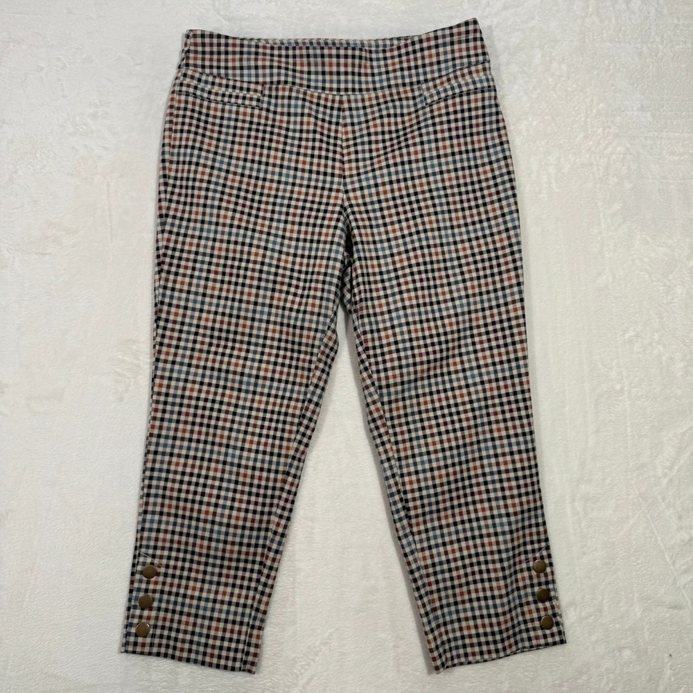 Croft & Barrow Pants Womens 12P Multi Plaid Effortless Stretch Ankle Button Hem